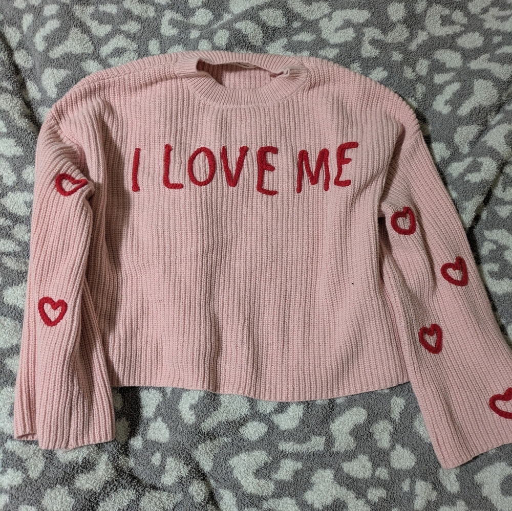 Pink Heart Embroidered Sweater